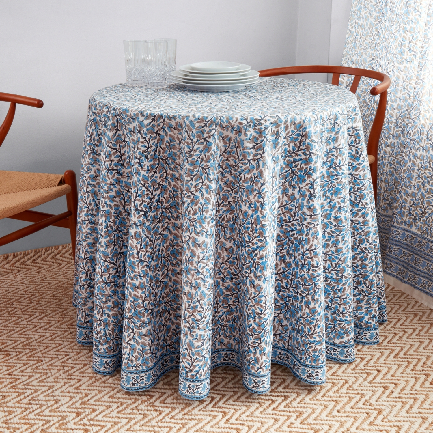 Anna Round Tablecloth - Blue